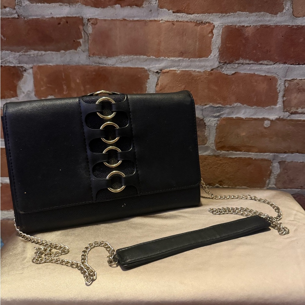 Olivia Miller Black and Gold Clutch with Chain Strap